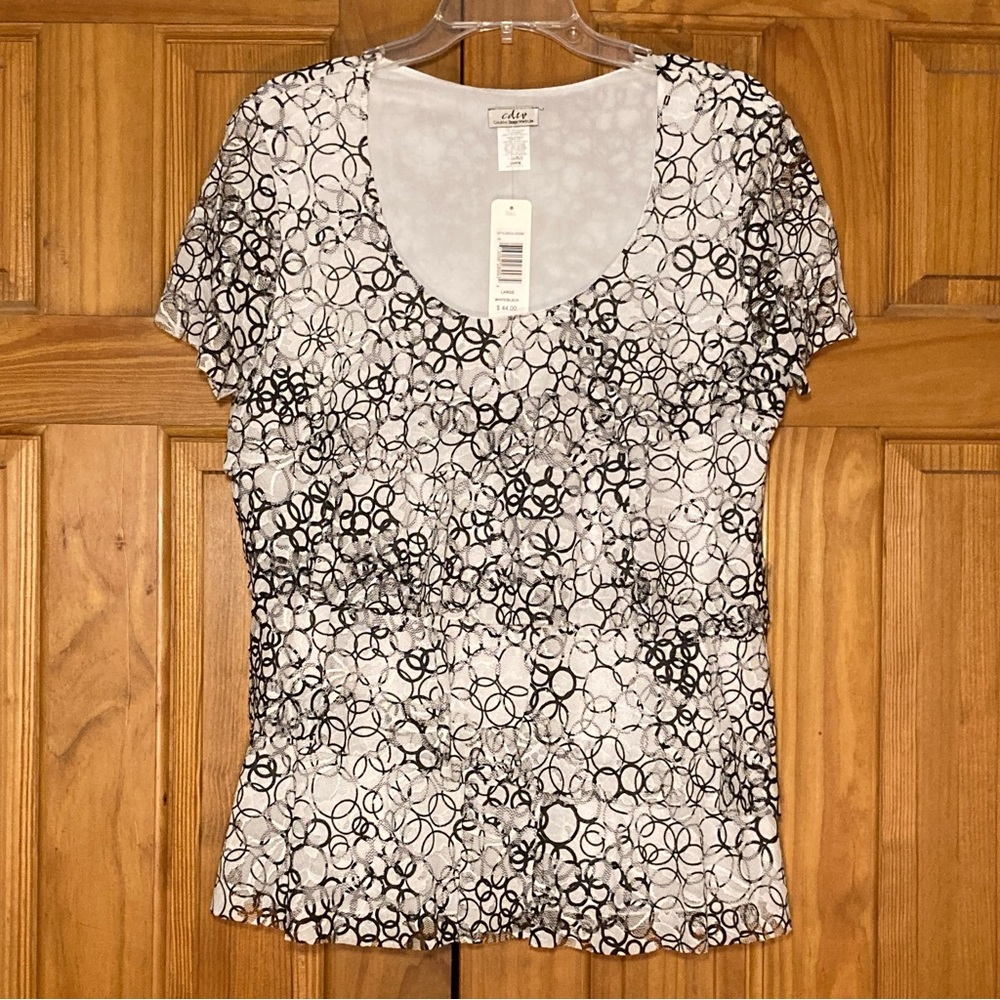 NWT cdw Creative Design Works Vintage 90s Blouse Top short Sleeve White Size L